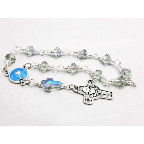 Communion Chalice One Decade Rosary, Swarovski Crystals, Silver Plated - Picture 4 of 10